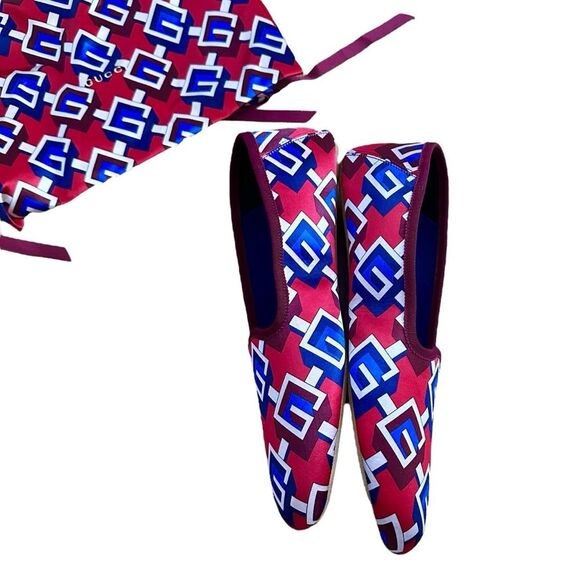 Gucci Satin Voyage Eco Geometric Print Slippers Flats Size 12 Women’s  10 Men’s - Picture 3 of 11